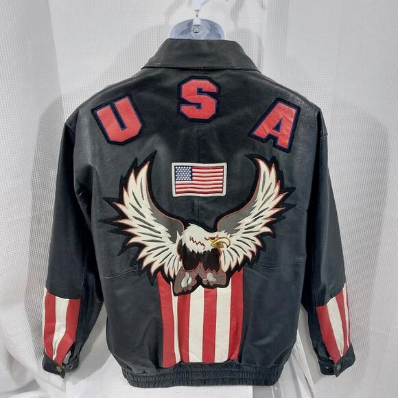 VINTAGE OSCAR PIEL! HOT BLACK GENUINE LEATHER, AMERICA BIKER/MOTO JACKET! SZ L - Picture 2 of 11